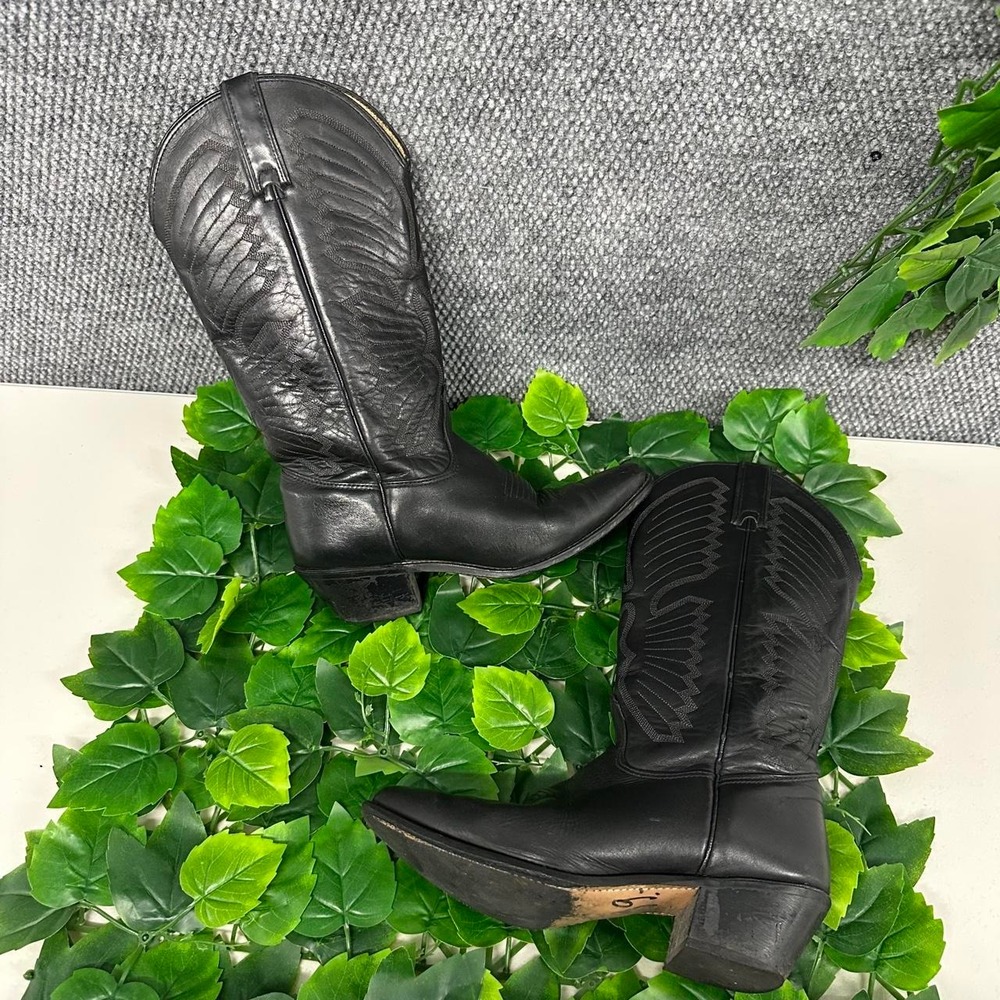 Vintage Texas All American Made Black Leather Western Cowboy Boots